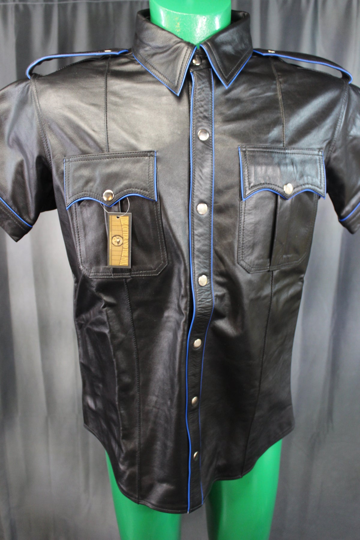 OnF Leather Shirts in Black with Blue Piping - view 3