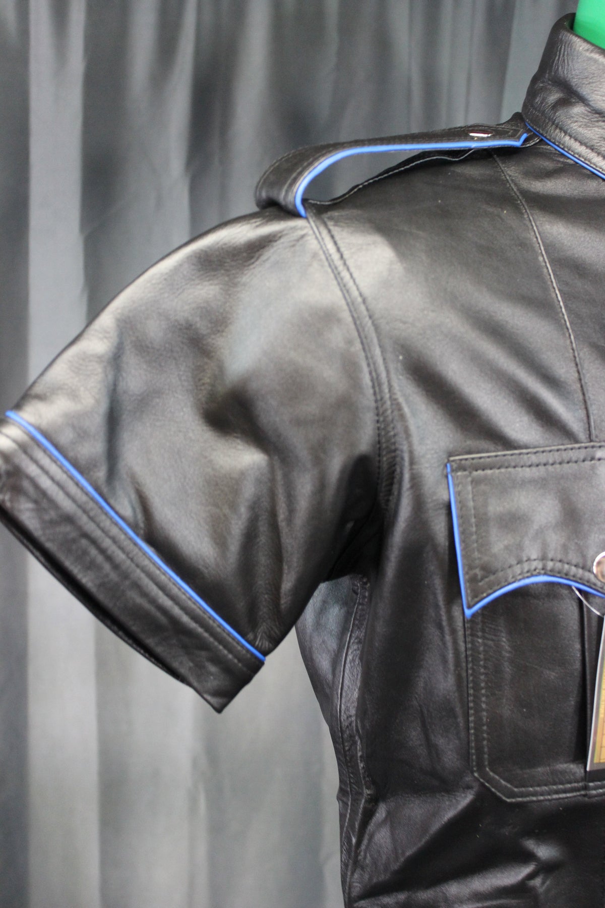 OnF Leather Shirts in Black with Blue Piping - view 5