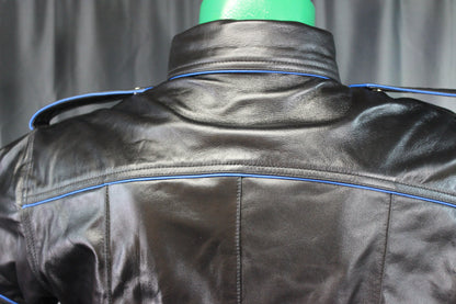 OnF Leather Shirts in Black with Blue Piping - view 6