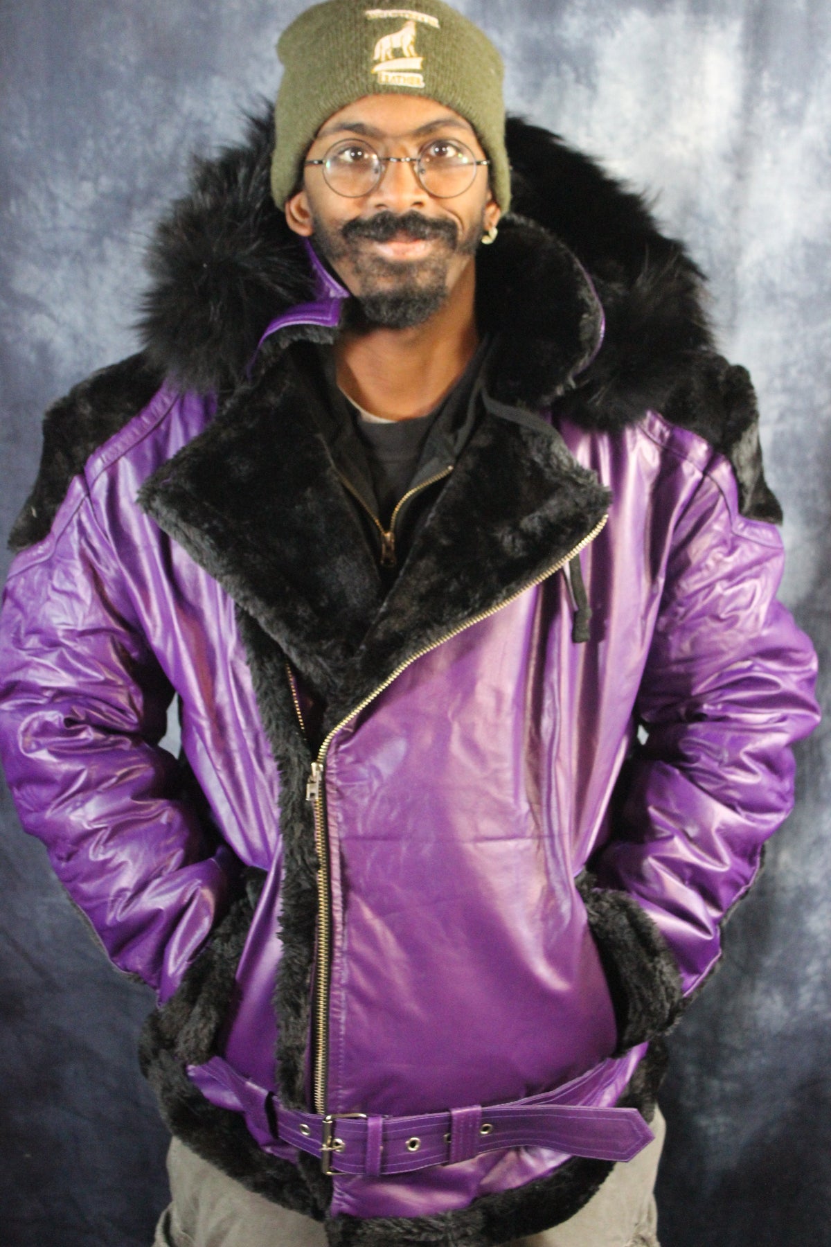 Purple Leather and Fur Jacket by Otter and The Fox - view 3