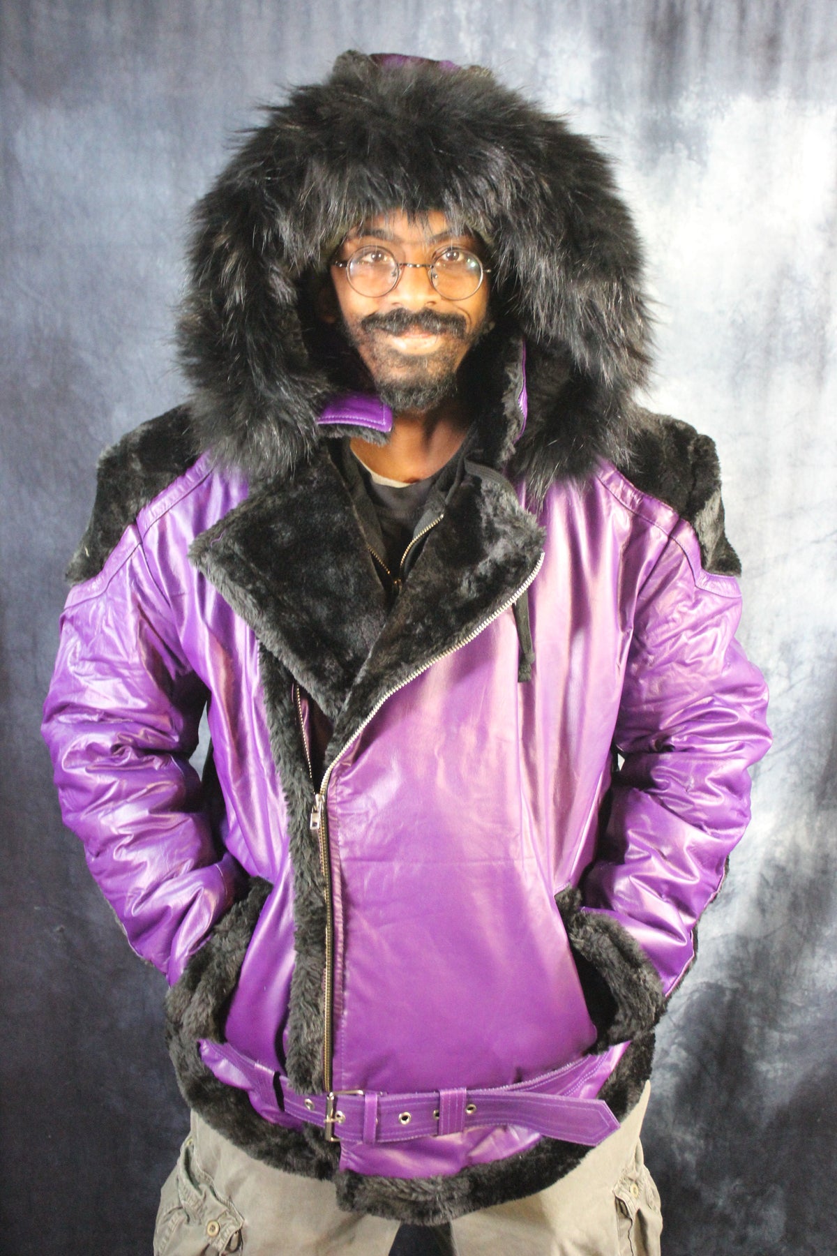 Purple Leather and Fur Jacket by Otter and The Fox - view 2