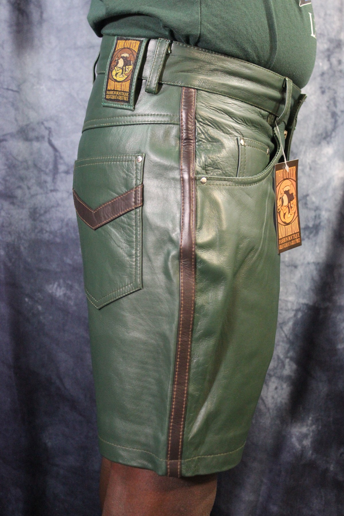 OnF "Chevron" Shorts in Hunter Green and Brown - view 2