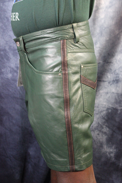 OnF "Chevron" Shorts in Hunter Green and Brown - view 5