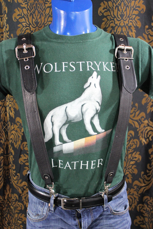 Classic Convertible Leather Suspenders - front view