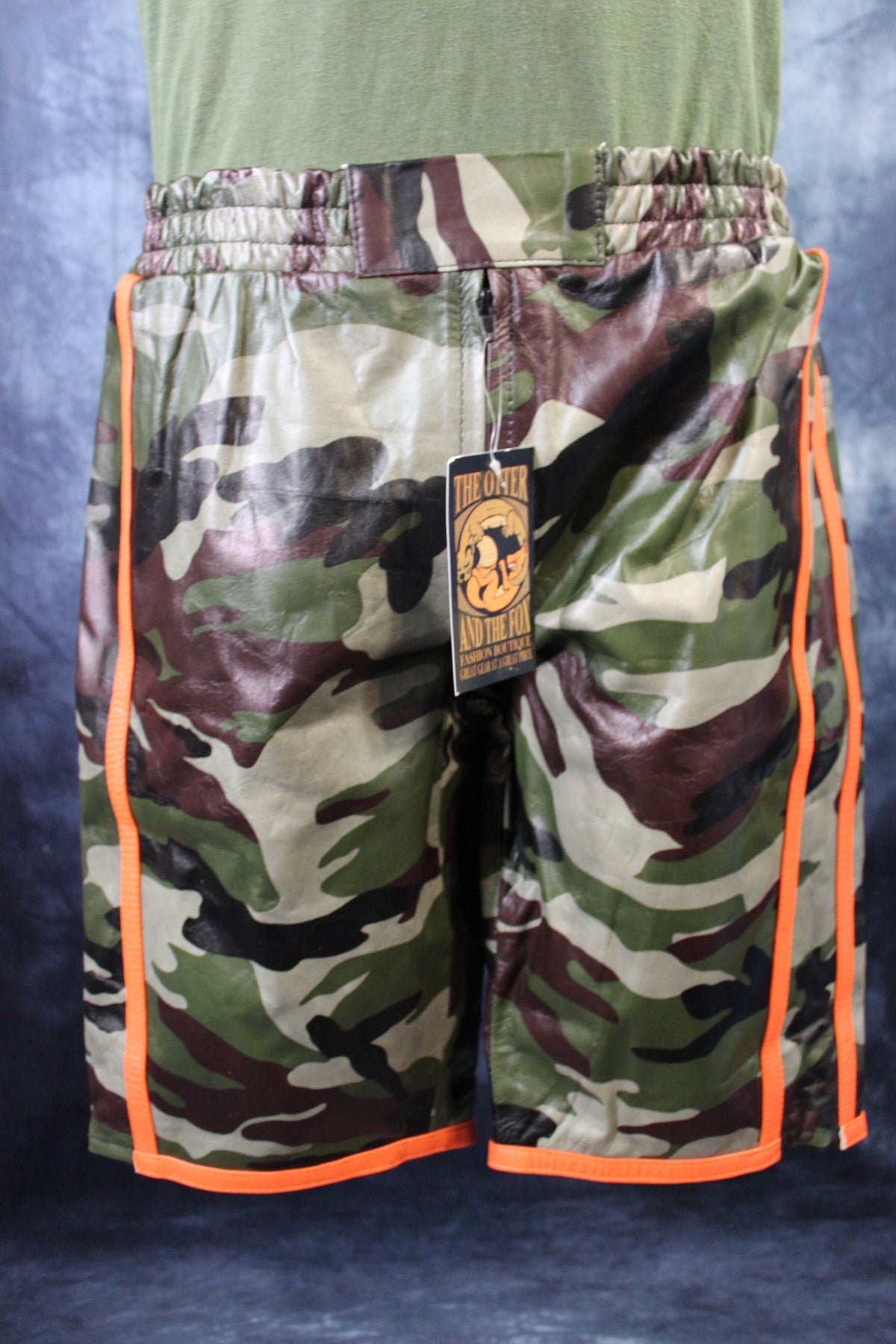 Basketball Shorts in Camo and Orange - front view