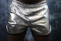 OnF Booty Shorts in Silver with Black - front view