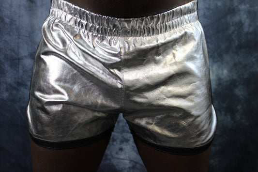 OnF Booty Shorts in Silver with Black - front view