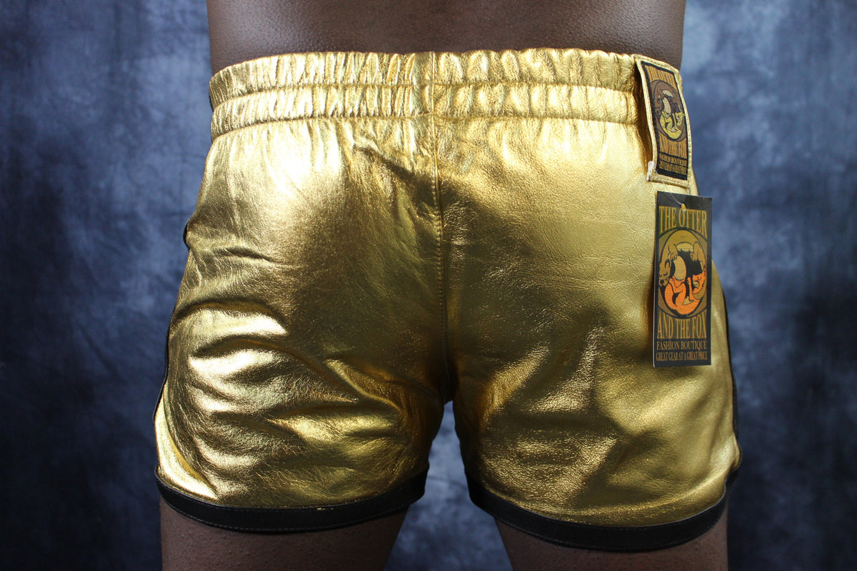 OnF Booty Shorts in Gold with Black - front view
