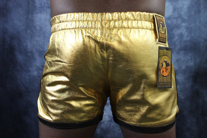 OnF Booty Shorts in Gold with Black - front view