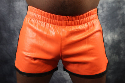 OnF Booty Shorts in Orange with Black - front view