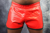 OnF Booty Shorts in Red with Black Highlights - front view