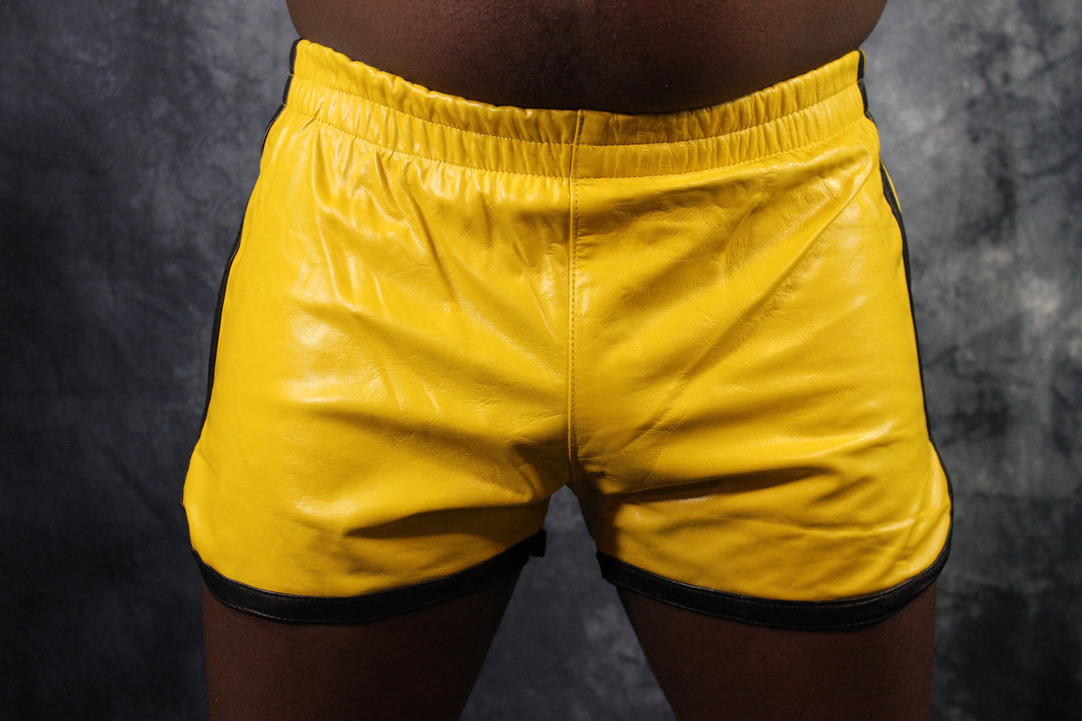 OnF Booty Shorts in Yellow and Black - front view