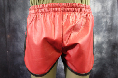 OnF Booty Shorts in Burgundy with Black - front view