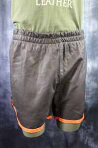 OnF Booty Shorts in Black with Orange - front view
