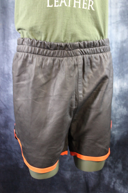 OnF Booty Shorts in Black with Orange - front view
