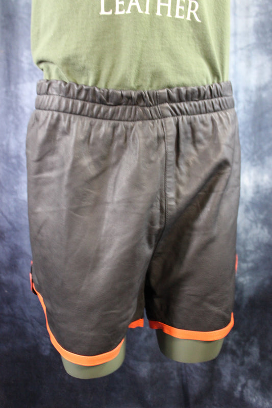 OnF Booty Shorts in Black with Orange - front view