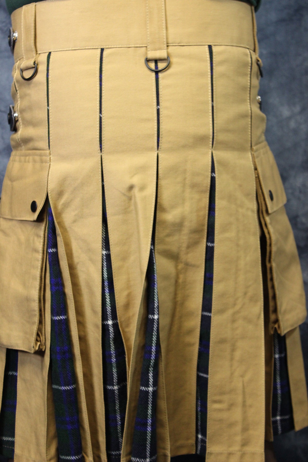 Hybrid Kilt - Khaki with Douglas Blue Modern Pleats - view 5