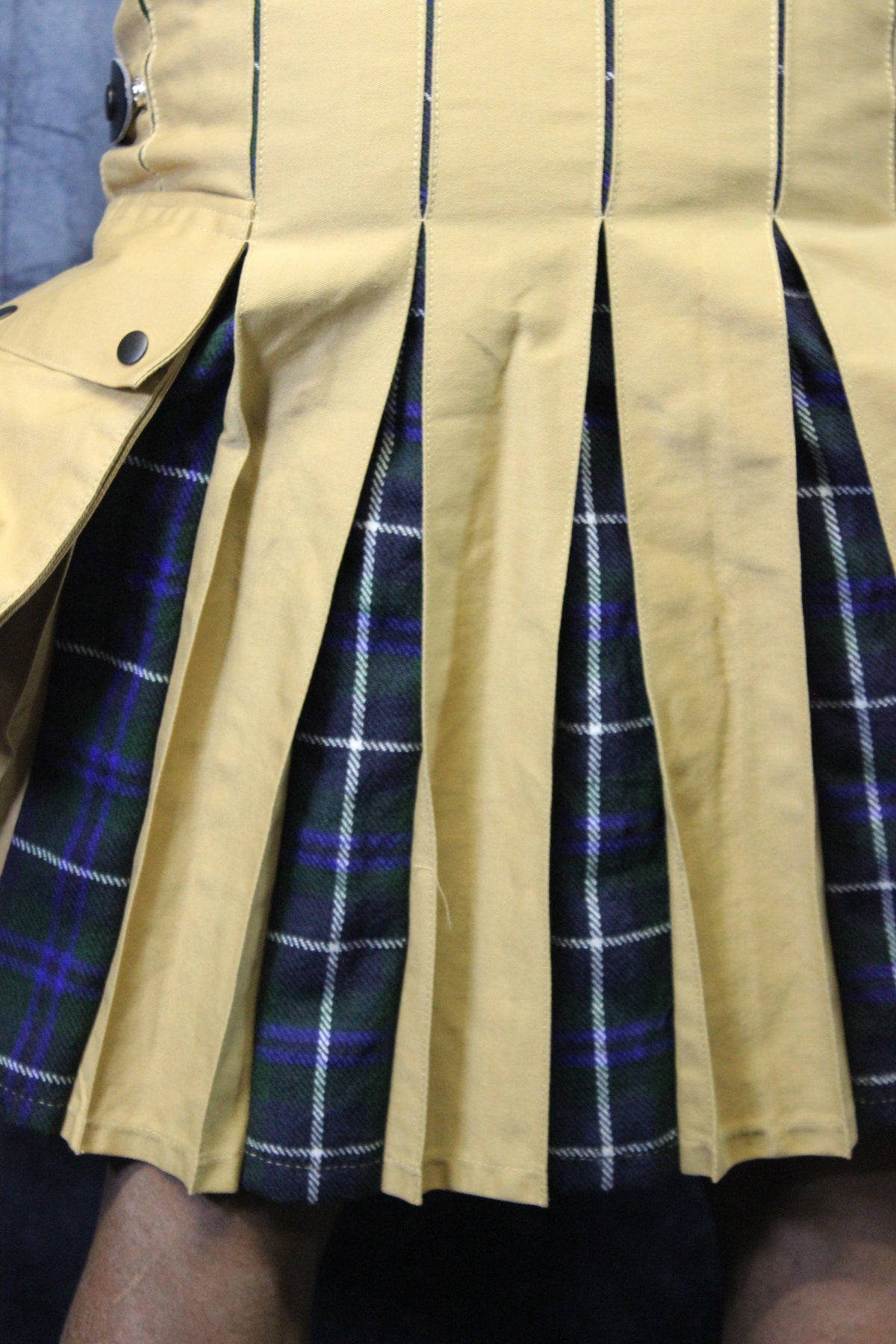 Hybrid Kilt - Khaki with Douglas Blue Modern Pleats - view 6