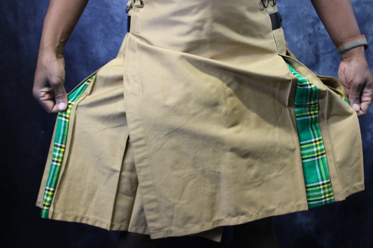 Hybrid Kilt Khaki with Irish Tartan Pleats - view 3
