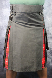 Hybrid Kilt - Black with Fraiser Red Tartan Pleats - front view