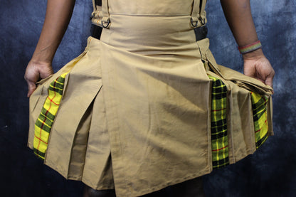 Hybrid Kilt Khaki with Macleod Of Lewis Tartan Pleats - front view