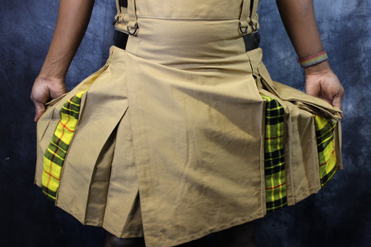 Hybrid Kilt Khaki with Macleod Of Lewis Tartan Pleats - front view