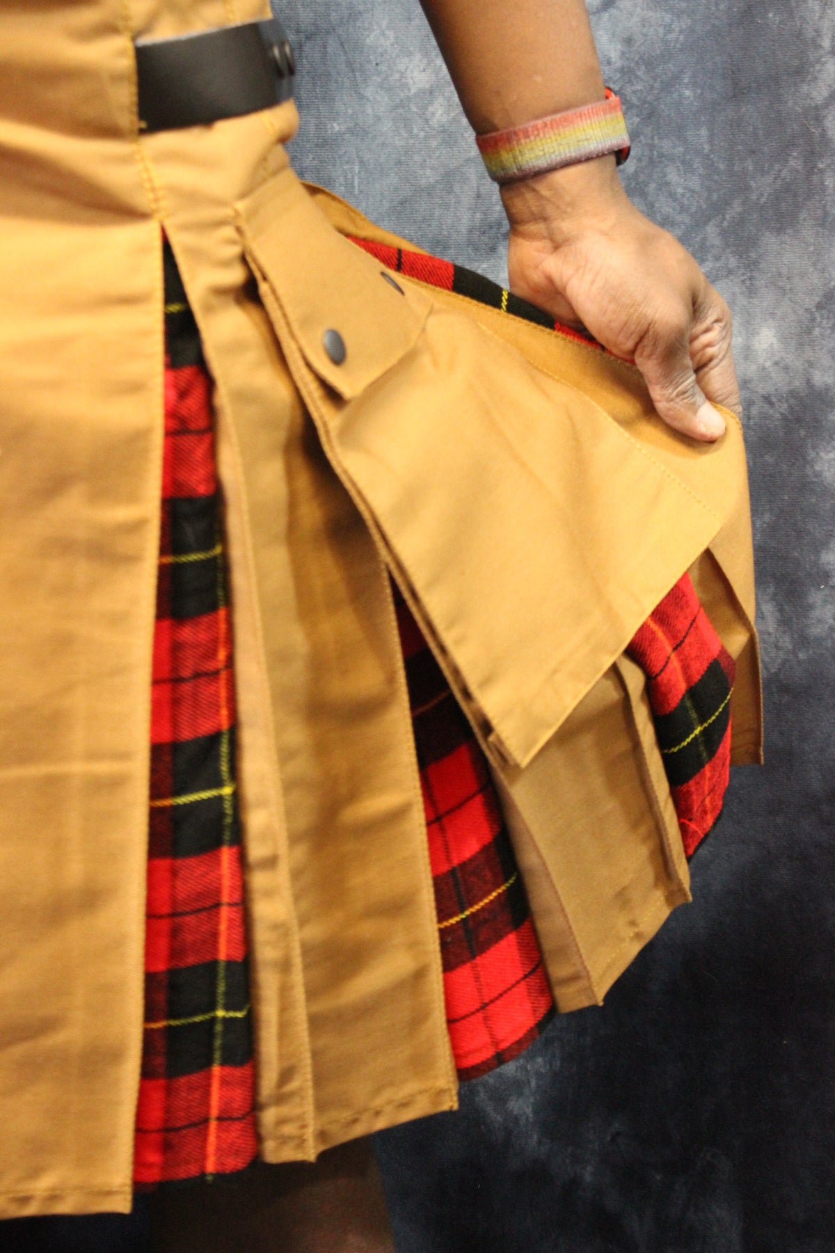Hybrid Kilt Tan with Wallace Tartan Pleats Red Plaid Flannel - view 2