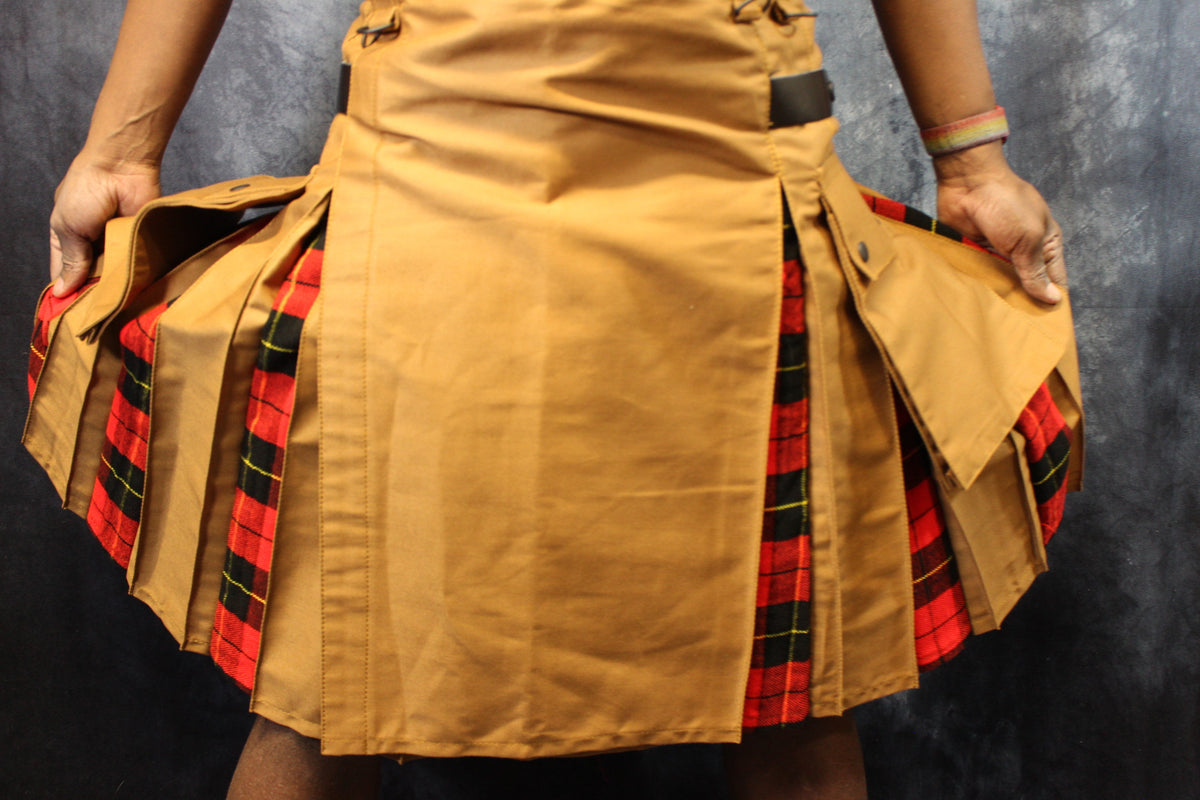 Hybrid Kilt Tan with Wallace Tartan Pleats Red Plaid Flannel - view 3