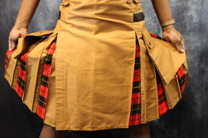 Hybrid Kilt Tan with Wallace Tartan Pleats Red Plaid Flannel - view 3