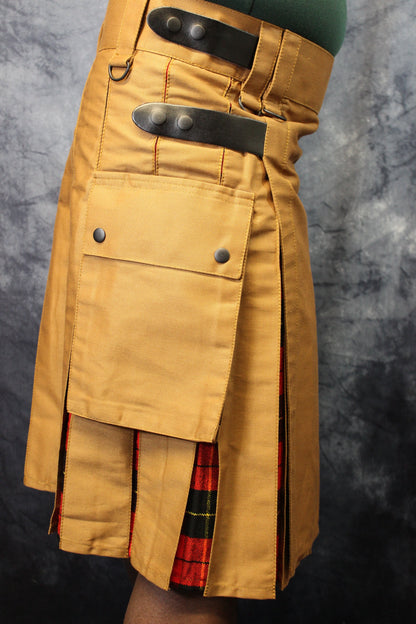Hybrid Kilt Tan with Wallace Tartan Pleats Red Plaid Flannel - view 4