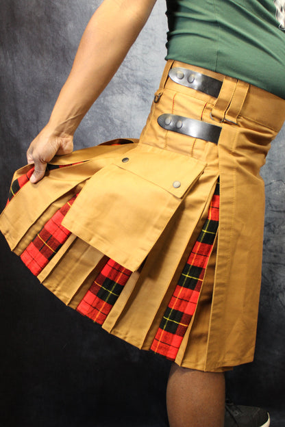 Hybrid Kilt Tan with Wallace Tartan Pleats Red Plaid Flannel - view 5
