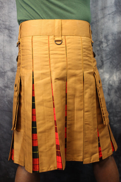 Hybrid Kilt Tan with Wallace Tartan Pleats Red Plaid Flannel - view 6