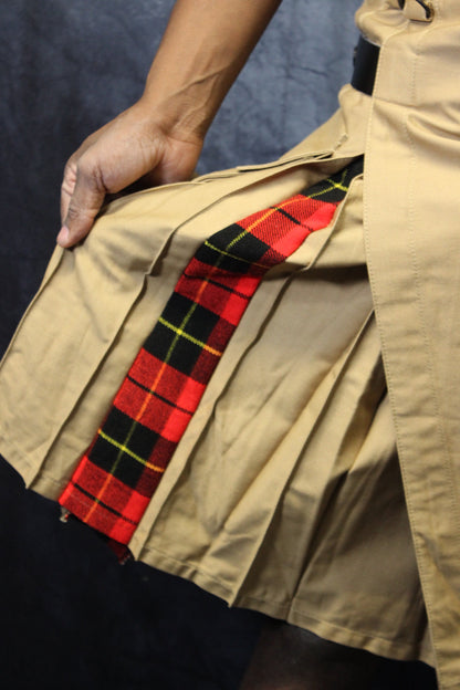 Hybrid Kilt Khaki with Wallace Tartan Pleats Red Plaid - view 2