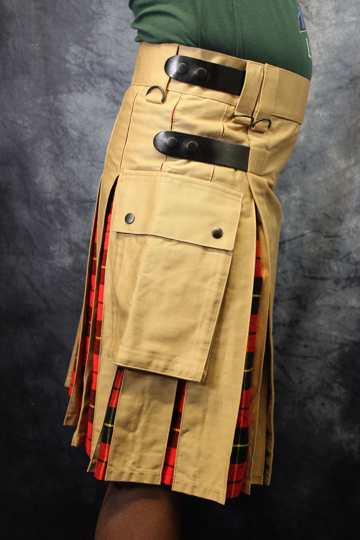 Hybrid Kilt Khaki with Wallace Tartan Pleats Red Plaid - view 4