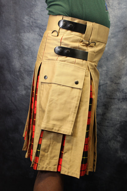 Hybrid Kilt Khaki with Wallace Tartan Pleats Red Plaid - view 4