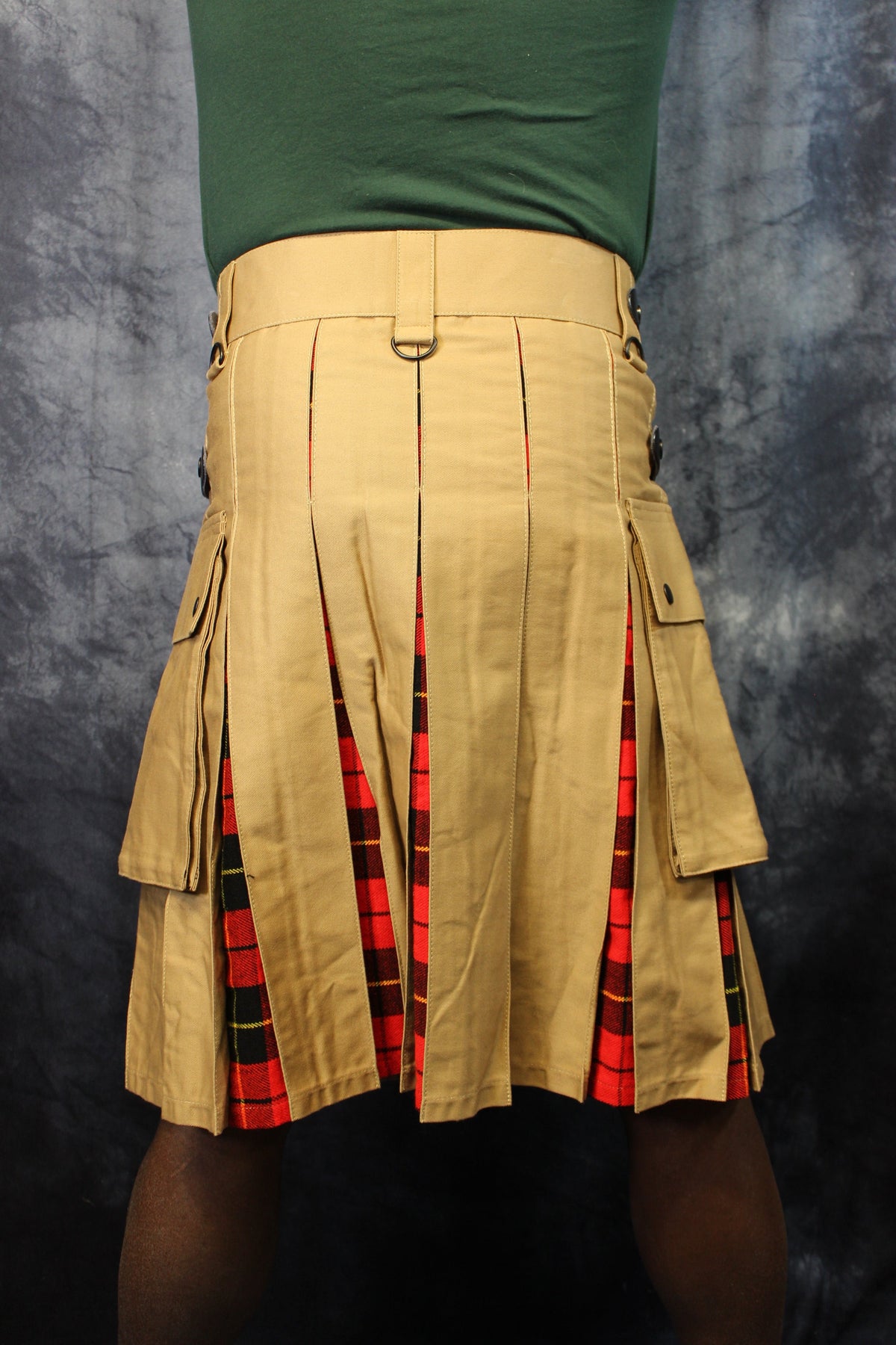 Hybrid Kilt Khaki with Wallace Tartan Pleats Red Plaid - view 7