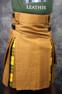 Hybrid Kilt Tan with Macleod Of Lewis Tartan Pleats - front view