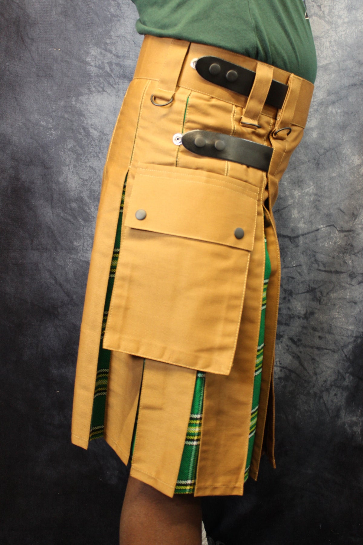 Hybrid Kilt in Tan with Irish Tartan Pleats - view 3