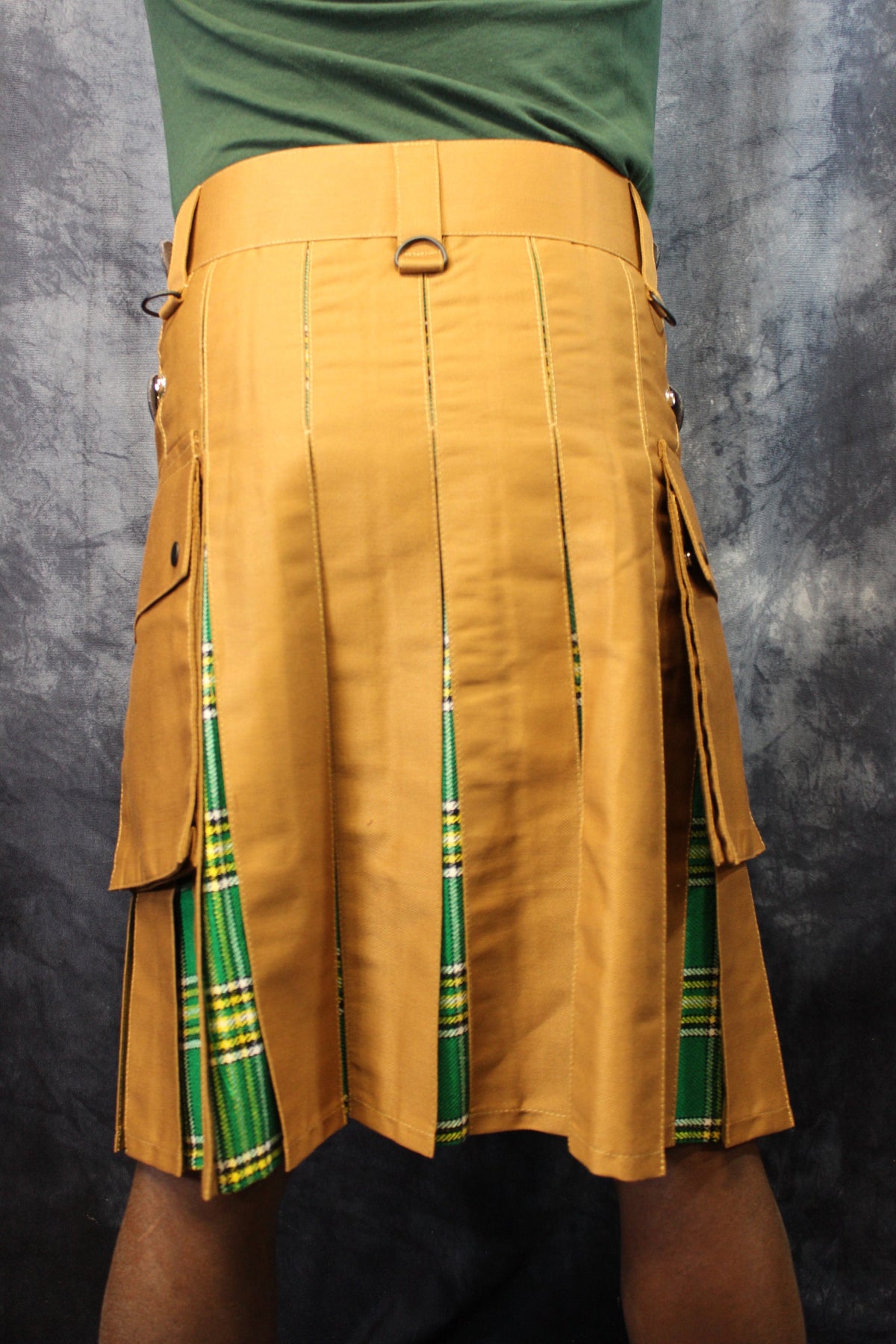 Hybrid Kilt in Tan with Irish Tartan Pleats - view 5