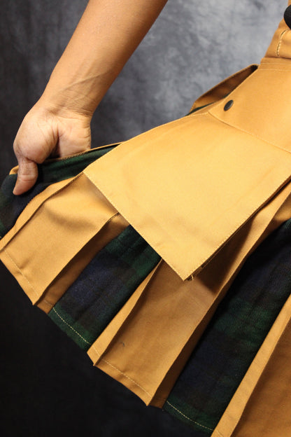 Hybrid Kilt in Tan with Black Watch Tartan Pleats - view 4