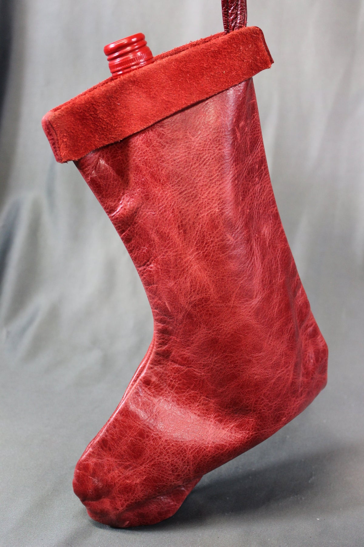 Black Leather Christmas Stocking - 100% Hand Made in the USA. Monogramming Available. - view 4