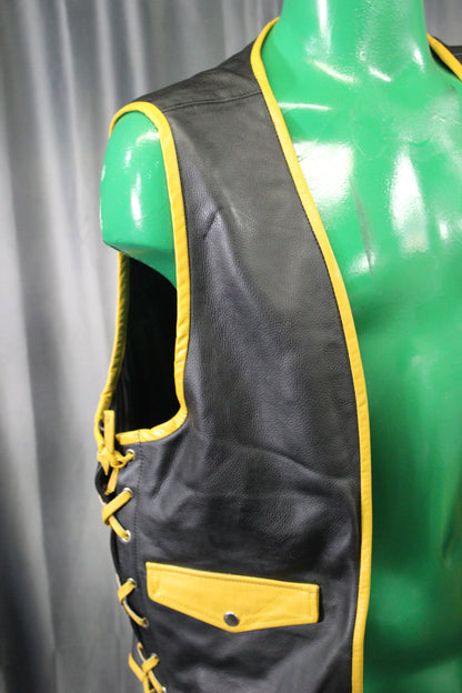 OnF Leather Bar Vest - Black with Yellow Highlights - view 12