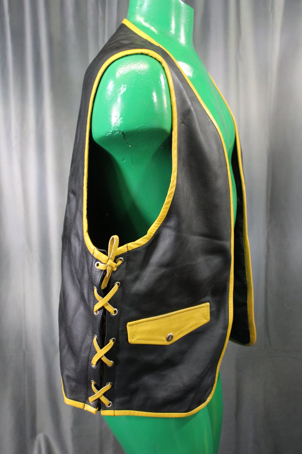 OnF Leather Bar Vest - Black with Yellow Highlights - view 16