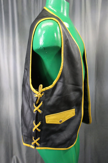 OnF Leather Bar Vest - Black with Yellow Highlights - view 16
