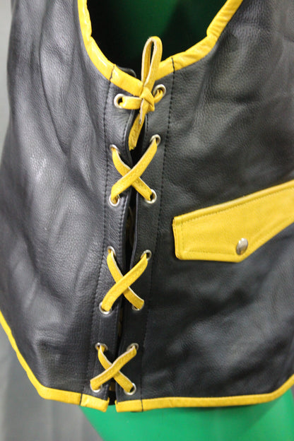 OnF Leather Bar Vest - Black with Yellow Highlights - view 17