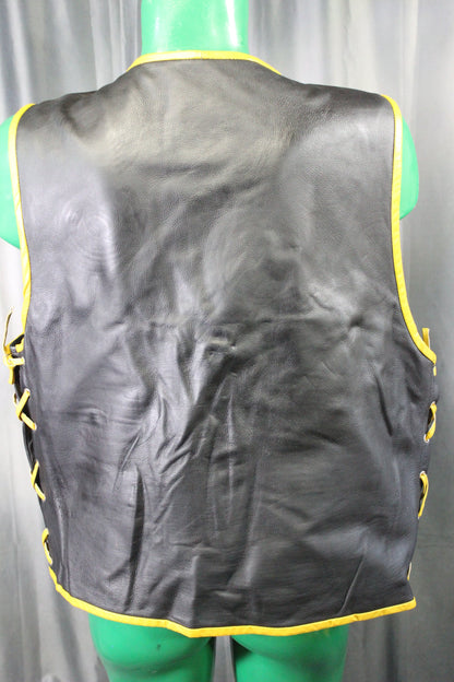 OnF Leather Bar Vest - Black with Yellow Highlights - view 3