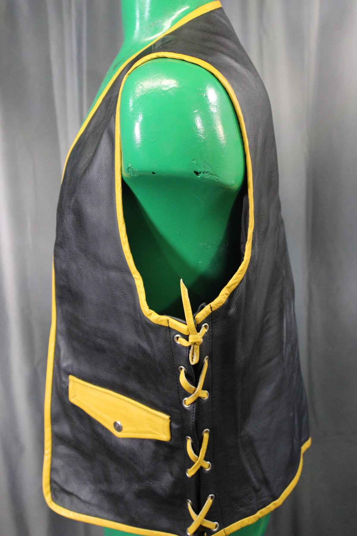 OnF Leather Bar Vest - Black with Yellow Highlights - view 4