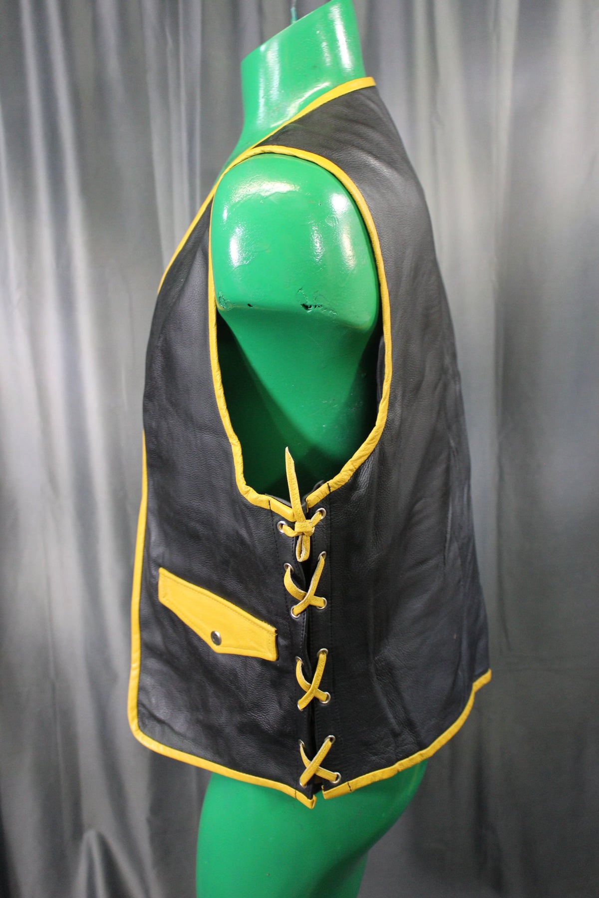 OnF Leather Bar Vest - Black with Yellow Highlights - view 5