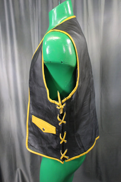OnF Leather Bar Vest - Black with Yellow Highlights - view 5