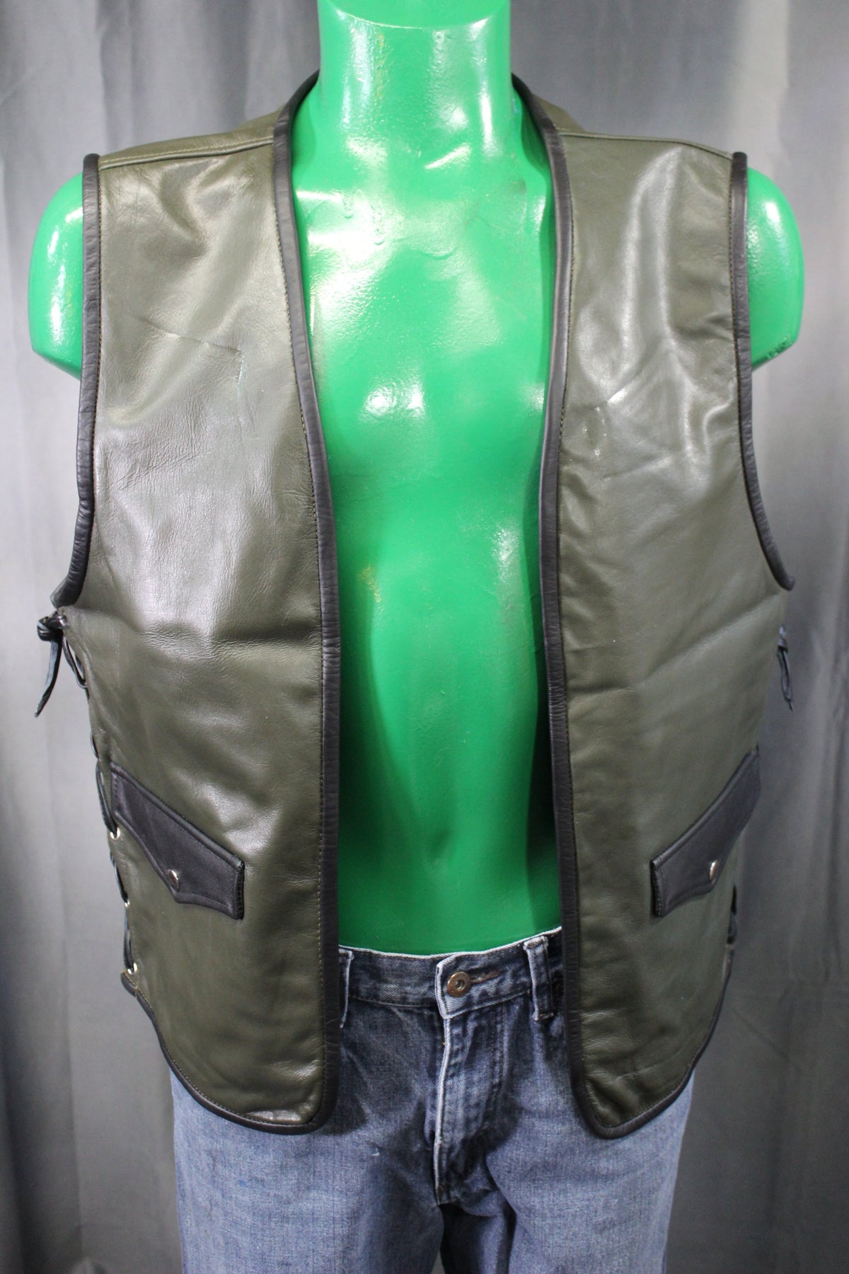 OnF Leather Bar Vest - Hunter Green with Black Highlights - view 6